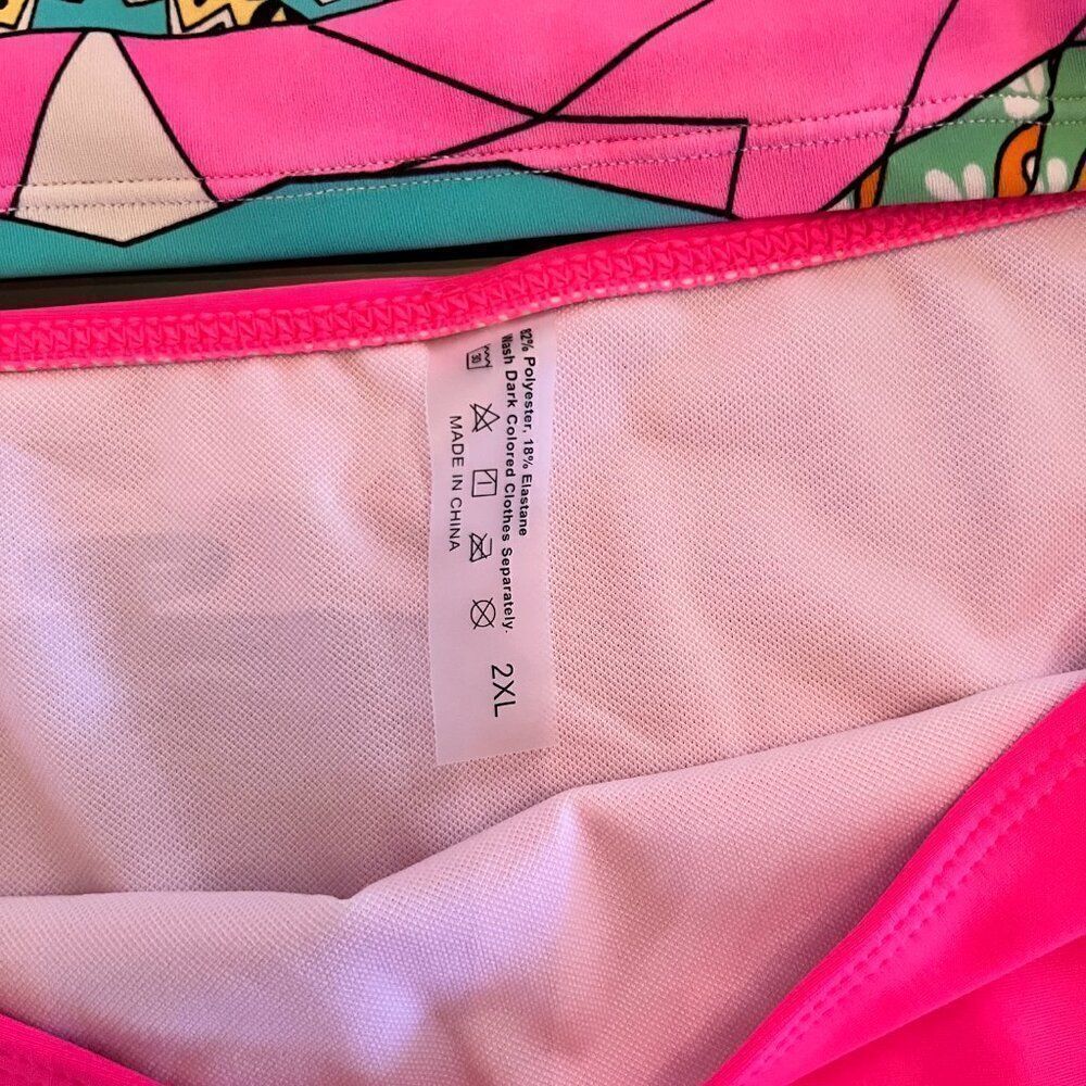 2pc Tankini Pink Blue Pants NEW Shein 2XL Top Lane Bryant 40C Bra Made In! - Picture 6 of 9